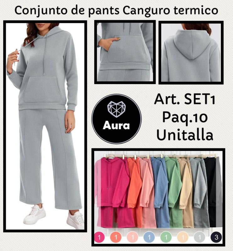 Conjunto deportivo de pants y sudadera con capucha para mujer-SET1