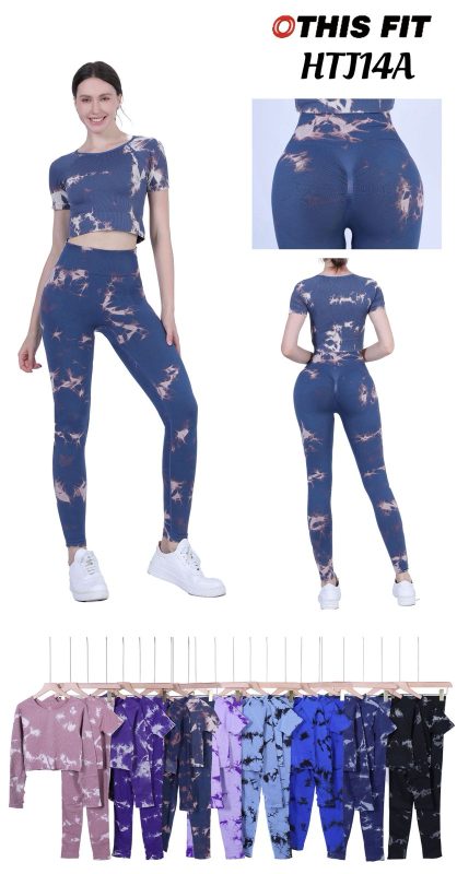 Conjunto deportivo tie-dye de top y leggings-HTJ14A