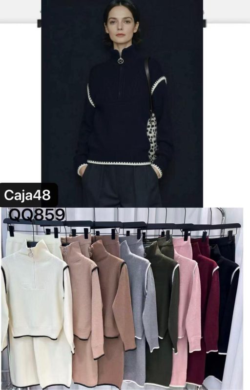 Conjunto de suéter y falda con cremallera-QQ859