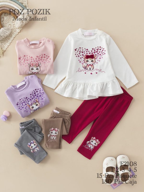 Conjunto infantil con diseño de gato-F2108