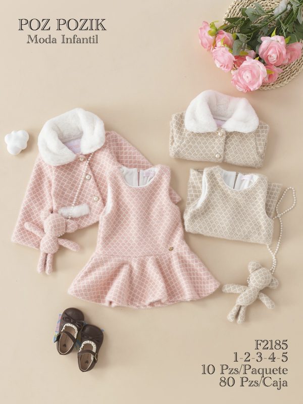 Conjunto infantil con vestido y abrigo-F2185