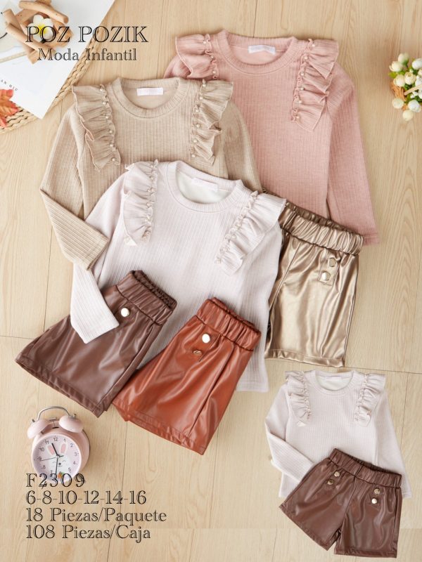 Conjunto Infantil con Volantes y Shorts-F2309