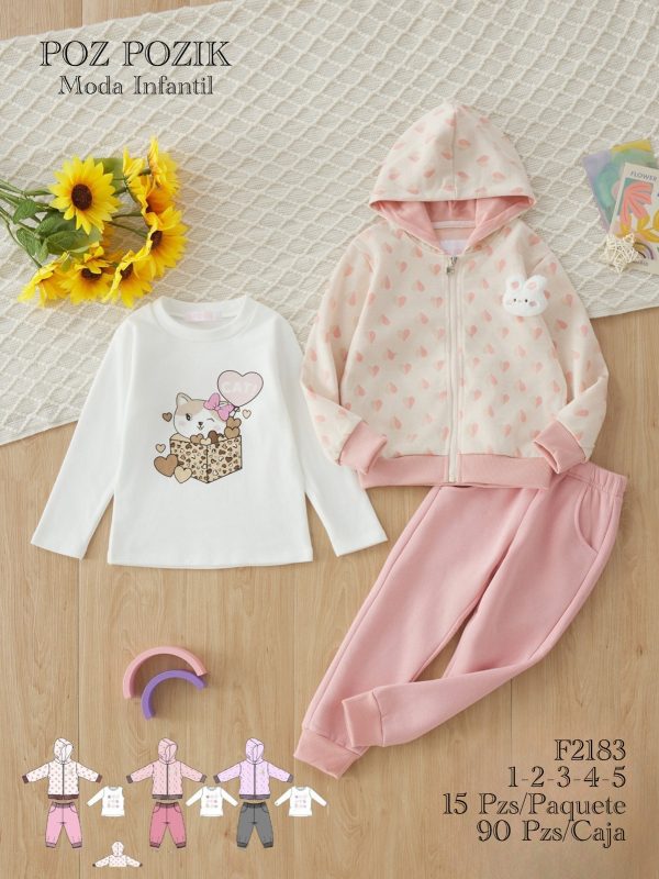 Conjunto Infantil de 3 Piezas con Diseño de Gato-F2183