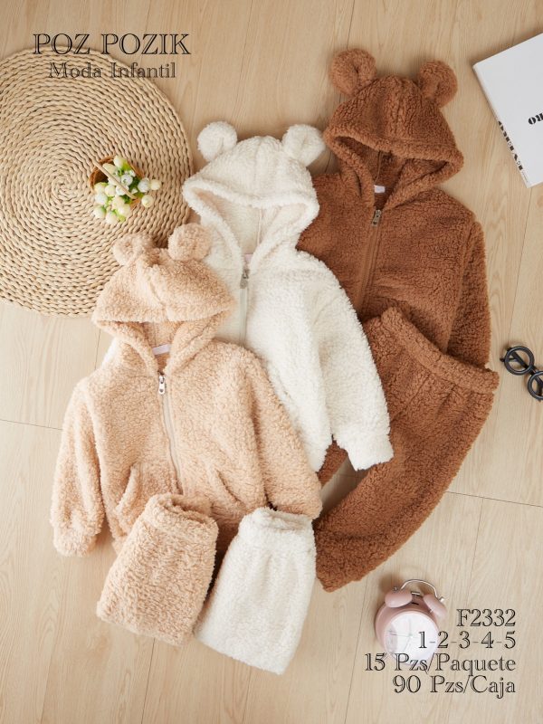 Conjunto infantil de abrigo con capucha y orejas-F2332