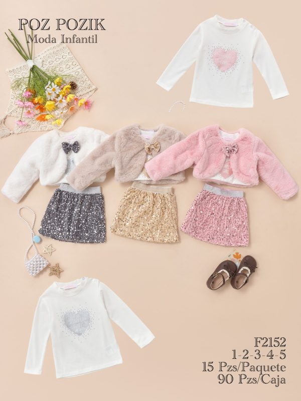 Conjunto infantil de falda y abrigo con blusa-F2152