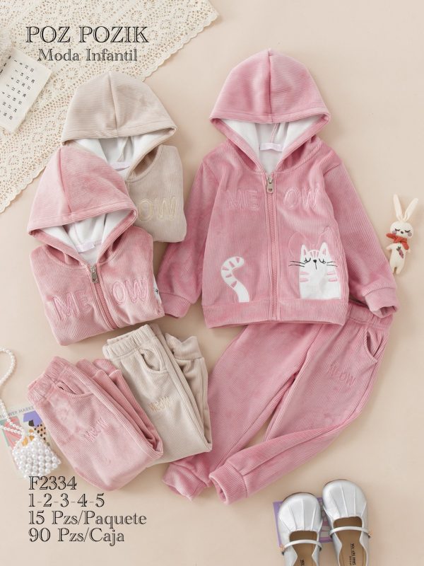 Conjunto infantil de felpa con diseño de gato-F2334
