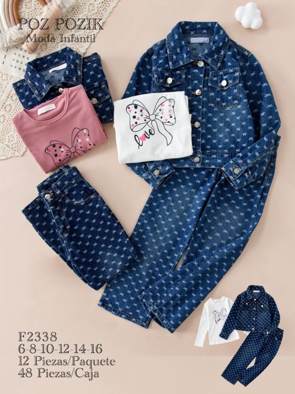 Conjunto infantil de mezclilla con blusa-F2338