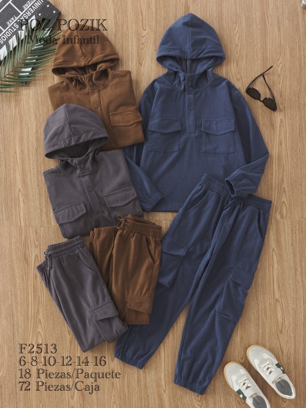 Conjunto infantil de sudadera con capucha y pantalones-F2513