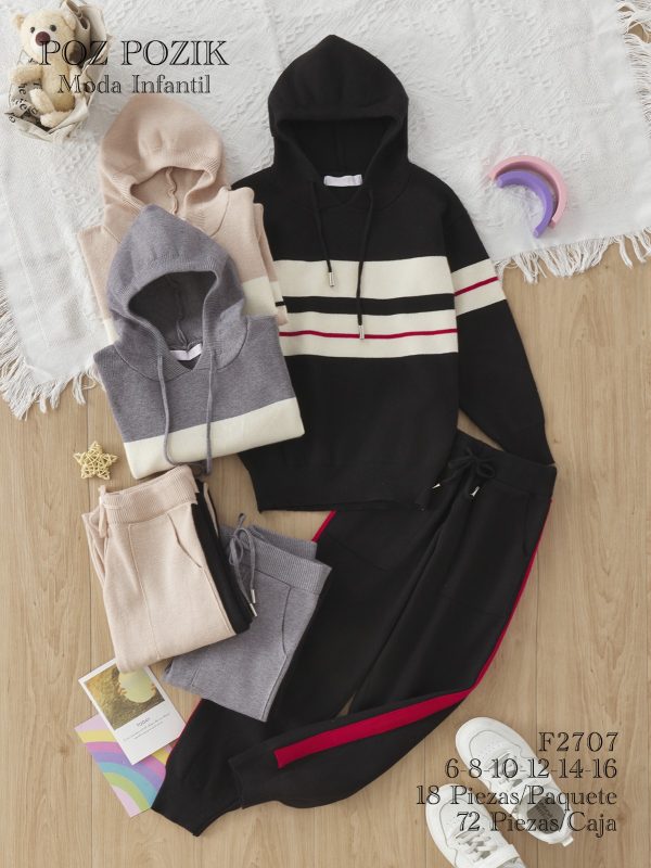 Conjunto infantil de sudadera con capucha y pantalones-F2707