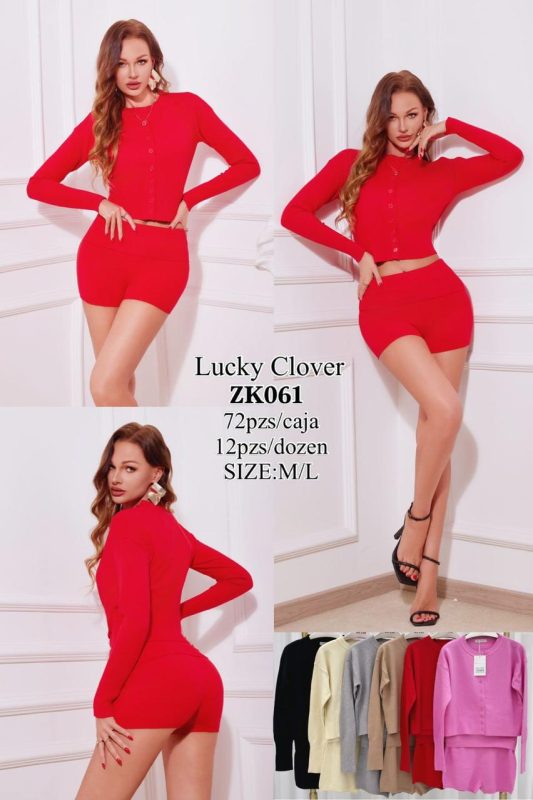 Conjunto tejido de cardigan y shorts-ZK061