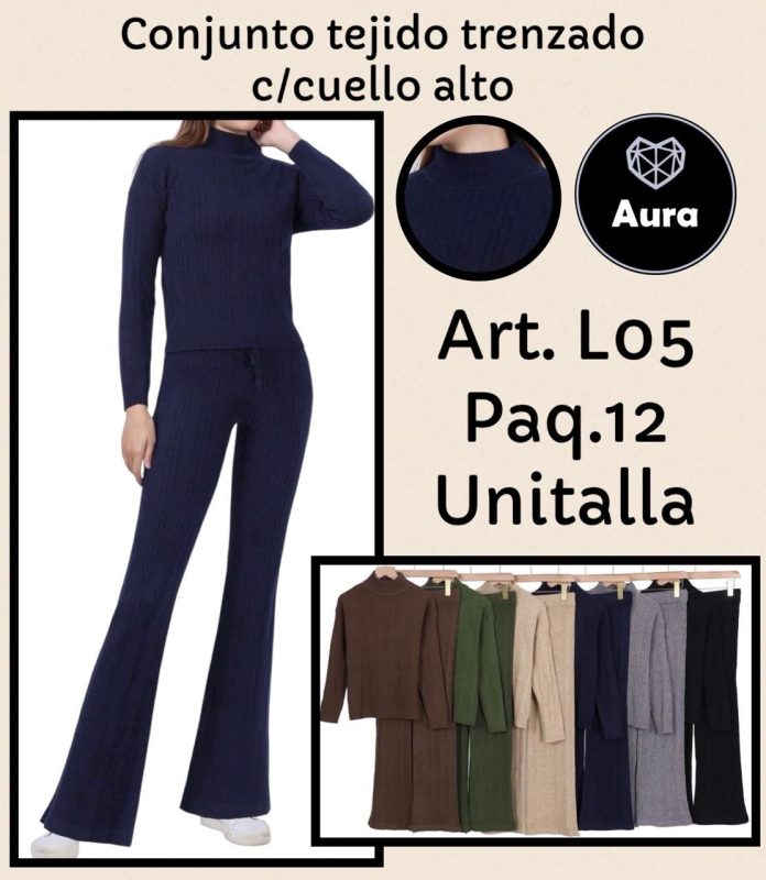 Conjunto tejido trenzado con cuello alto-L05