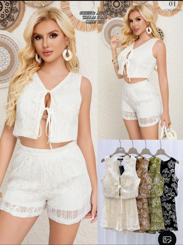 Conjunto top y shorts de encaje-A2276