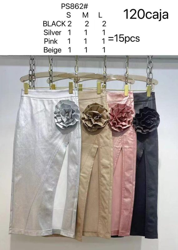 Falda midi con abertura y detalle floral-PS862