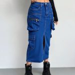 Falda de mezclilla con bolsillos cargo-41219 - 1
