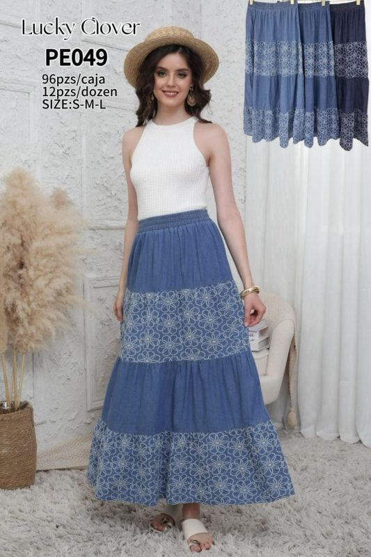 Falda larga con estampado floral-PE049