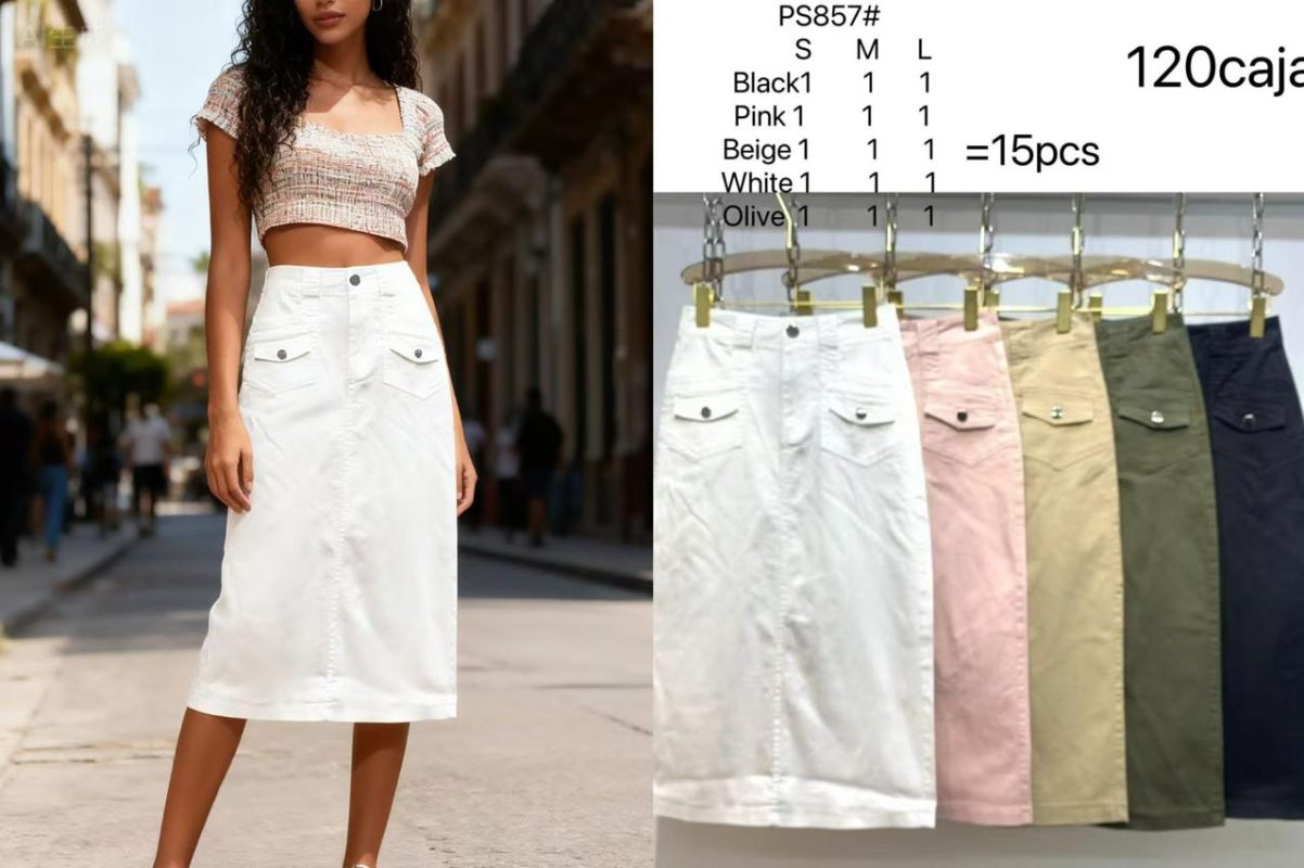Falda midi con bolsillos-PS857