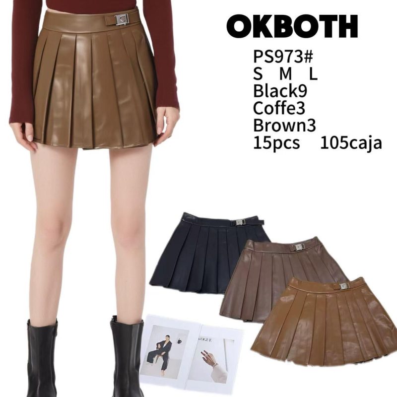 Falda plisada de cuero sintético-PS973