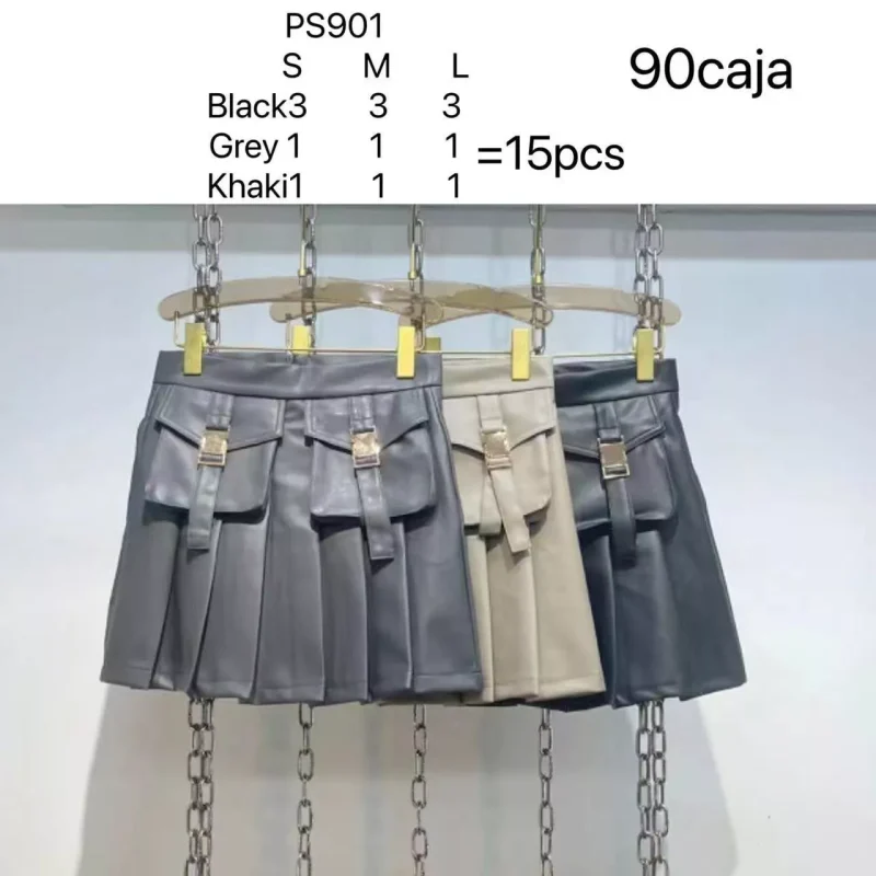 Falda plisada con bolsillos-PS901