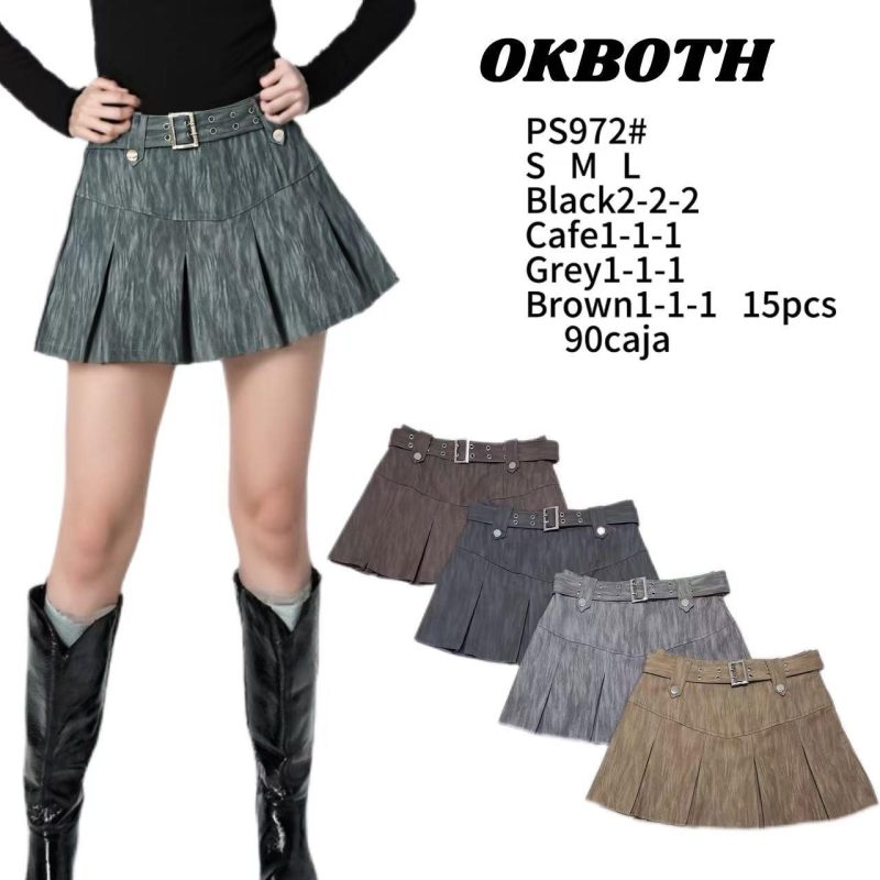 Falda plisada con cinturón-PS972