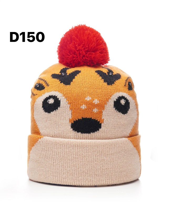 Gorro de punto infantil con diseño de animal y pompón-D150