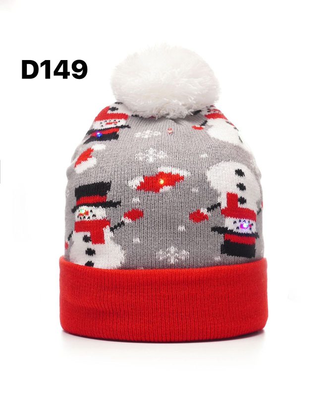 Gorro navideño con diseño de muñeco de nieve y luces-D149