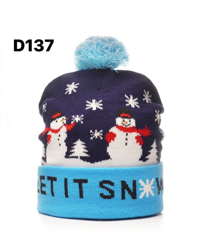 Gorro navideño con diseño de muñecos de nieve-D137