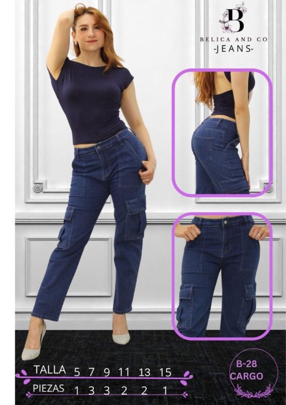 Jeans cargo de mezclilla-B-28