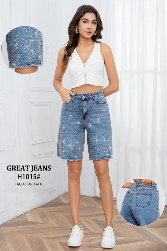 Jeans cortos con brillantes-H1015