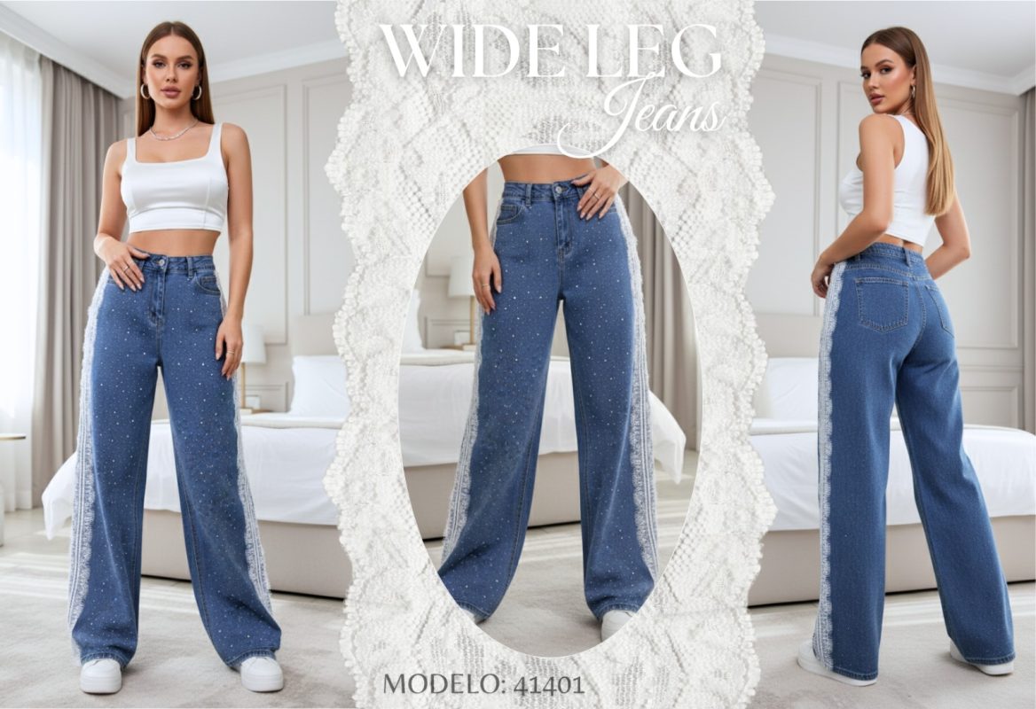 Jeans de pierna ancha con adornos-41401
