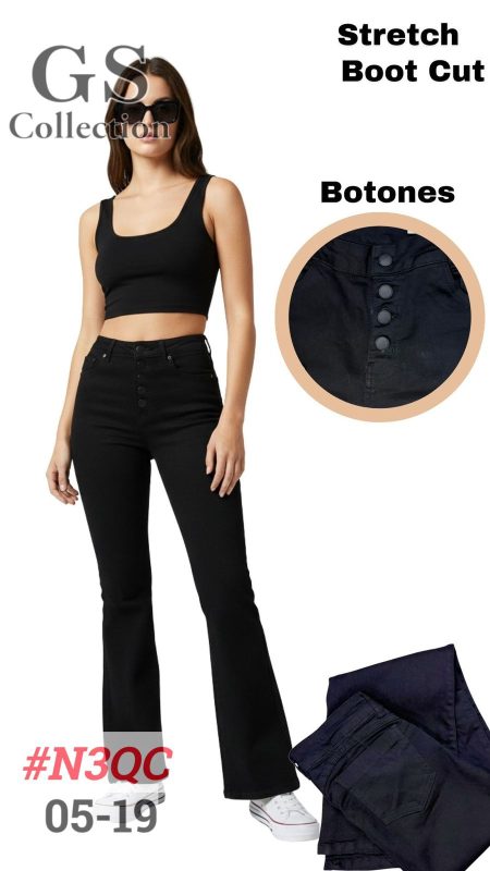 Jeans Stretch Boot Cut con Botones-N3QC