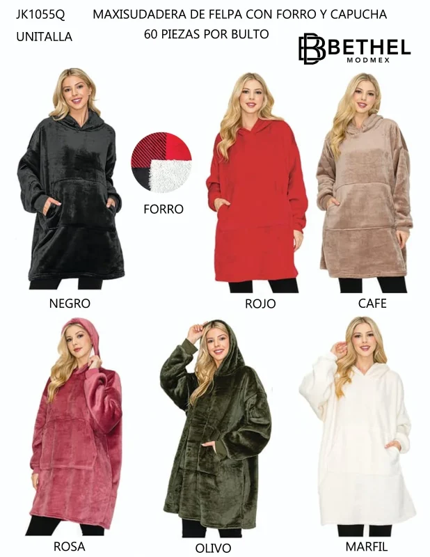 Maxisudadera de felpa con forro y capucha-JK1055Q-1