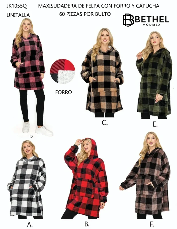 Maxisudadera de felpa con forro y capucha-JK1055Q