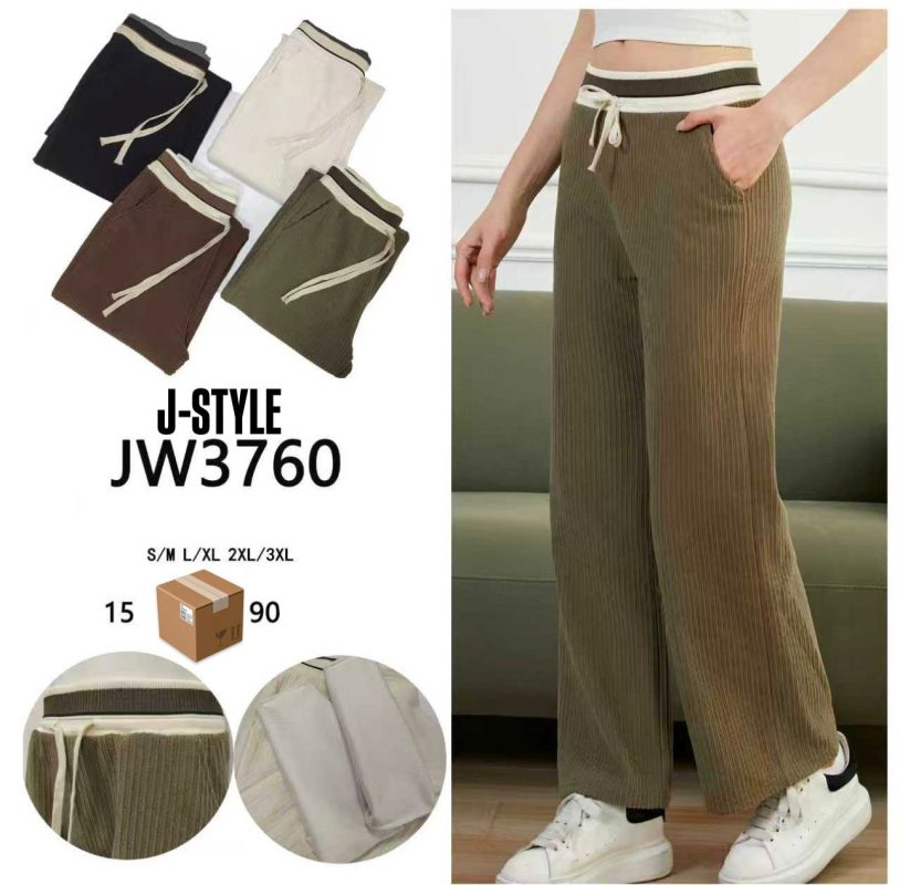 Pantalón acanalado con cintura elástica-JW3760