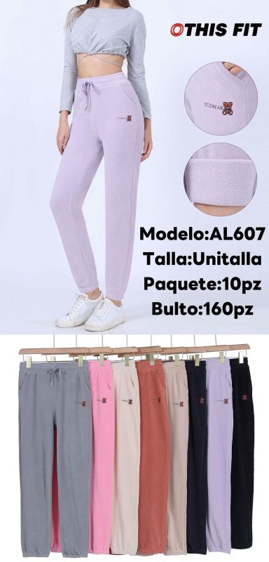 Pantalón afelpado con bordado de oso-AL607