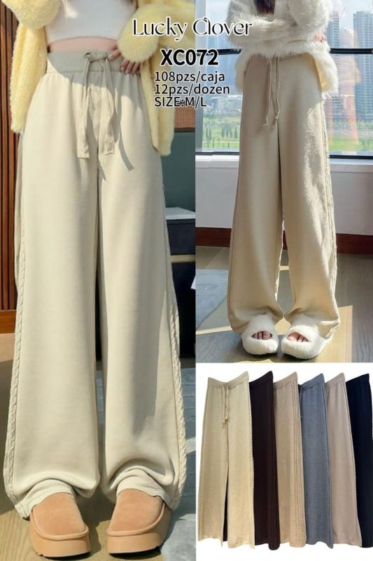 Pantalón ancho con diseño lateral-XC072