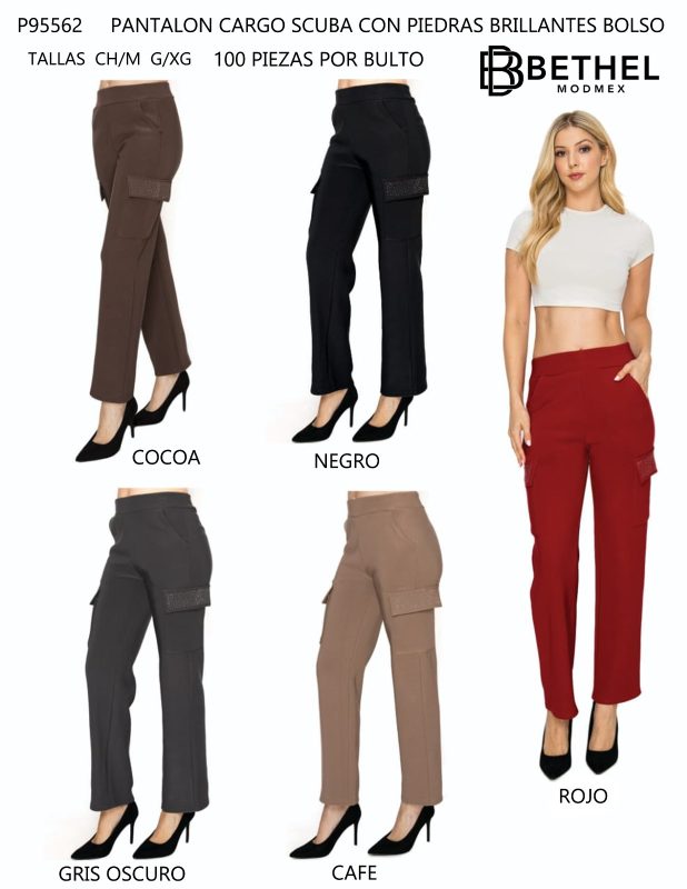 Pantalón cargo scuba con piedras brillantes-P95562