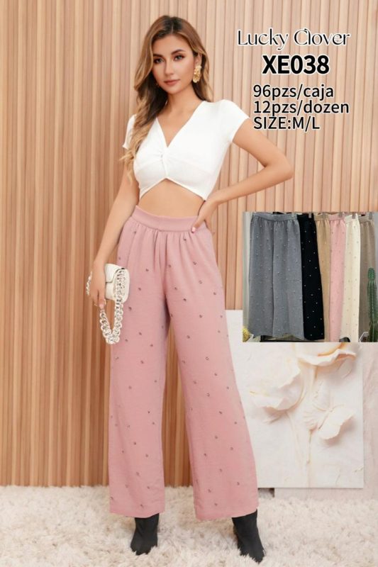 Pantalón palazzo con pedrería-XE038