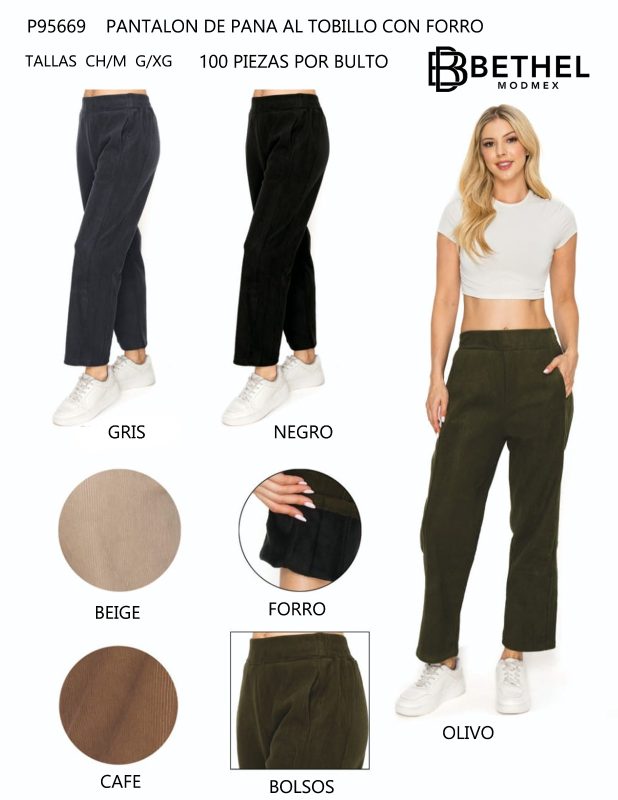 Pantalón de pana al tobillo con forro-P95669