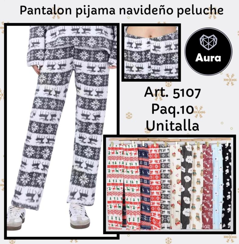 Pantalón de pijama navideño de peluche-5107