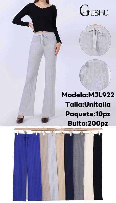Pantalón de punto acampanado con cordón-MJL922