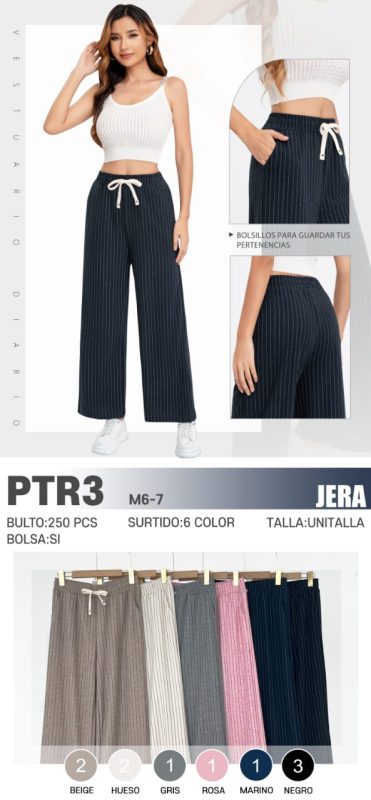 Pantalón de rayas con cintura ajustable-PTR3