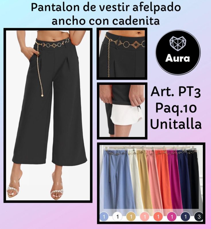 Pantalón de vestir afelpado ancho con cadenita-PT3