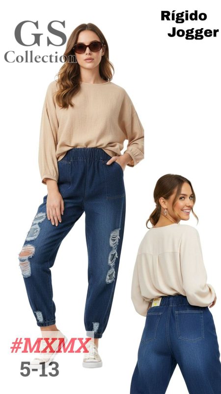 Pantalón Jogger Rígido con detalles rotos-MXMX