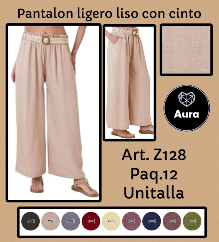 Pantalón ligero liso con cinto-Z128