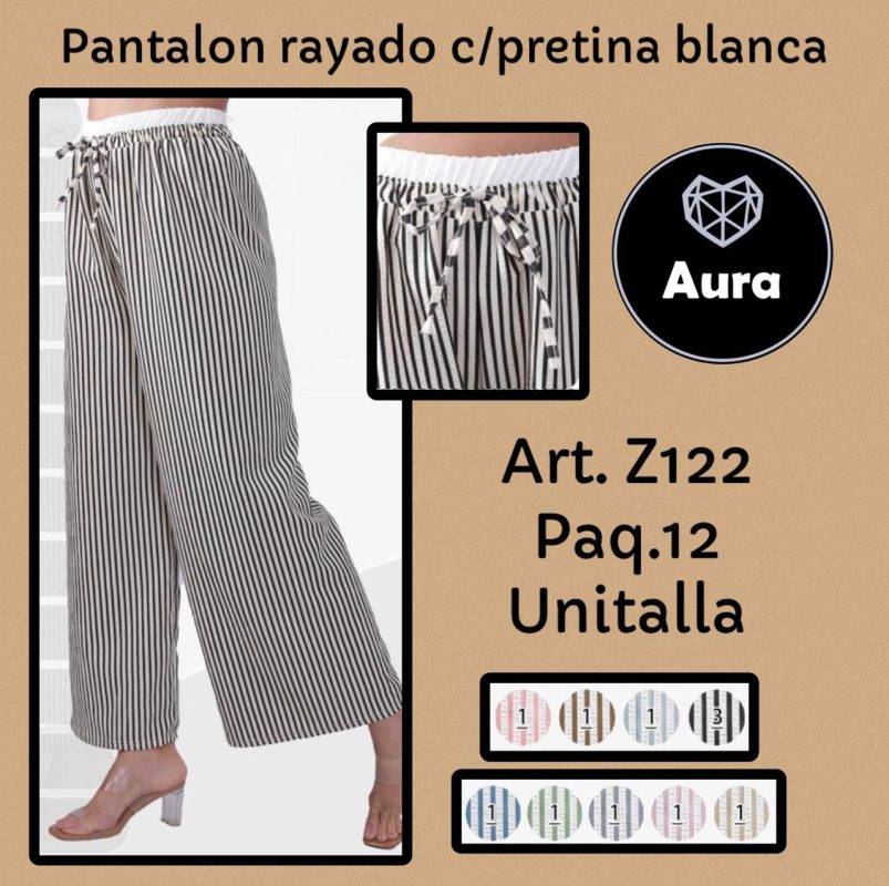 Pantalón Rayado con Pretina Blanca-Z122