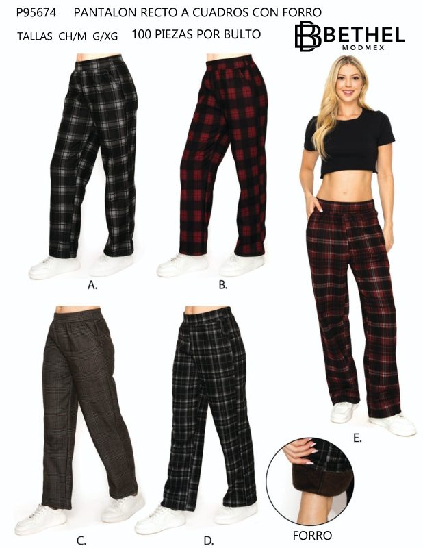 Pantalón recto a cuadros con forro-P95674