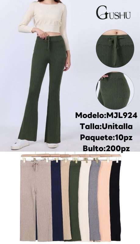 Pantalón tejido acampanado con cordón-MJL924