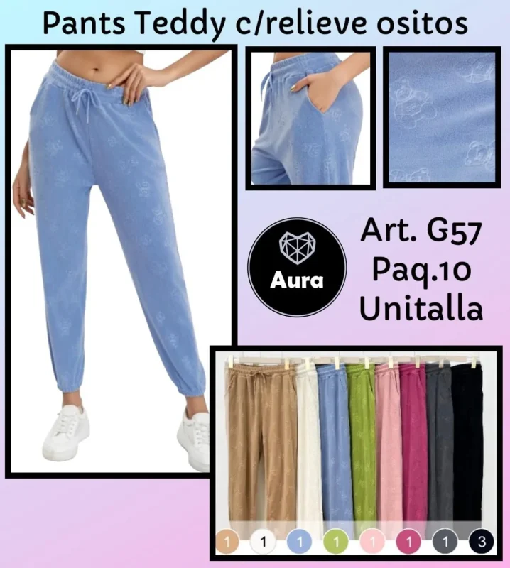 Pantalón tipo jogger con relieve de ositos-G57