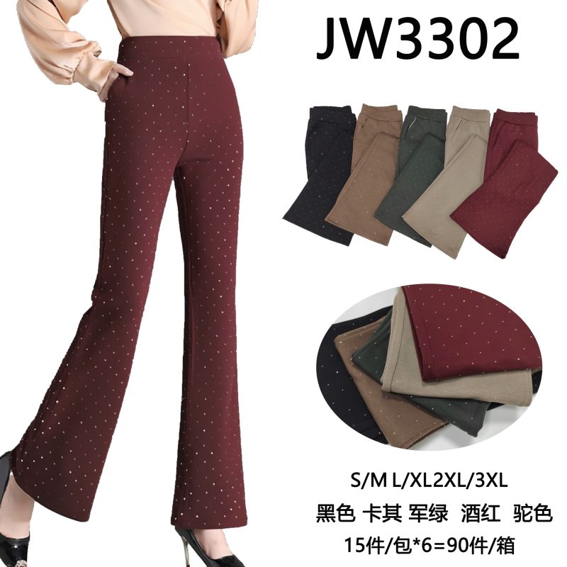 Pantalones acampanados con detalles brillantes-JW3302
