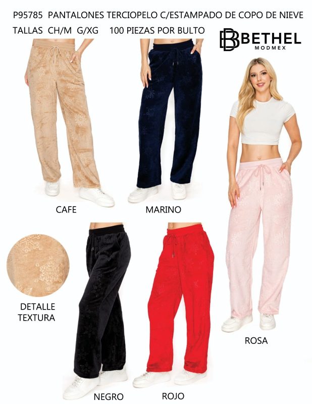 Pantalones de terciopelo con estampado de copo de nieve-P95785